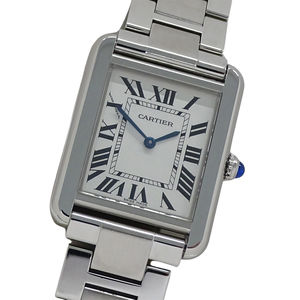 Cartier Tank Solo SM Quartz Watch for Women, Stainless Steel, Silver, Square,...